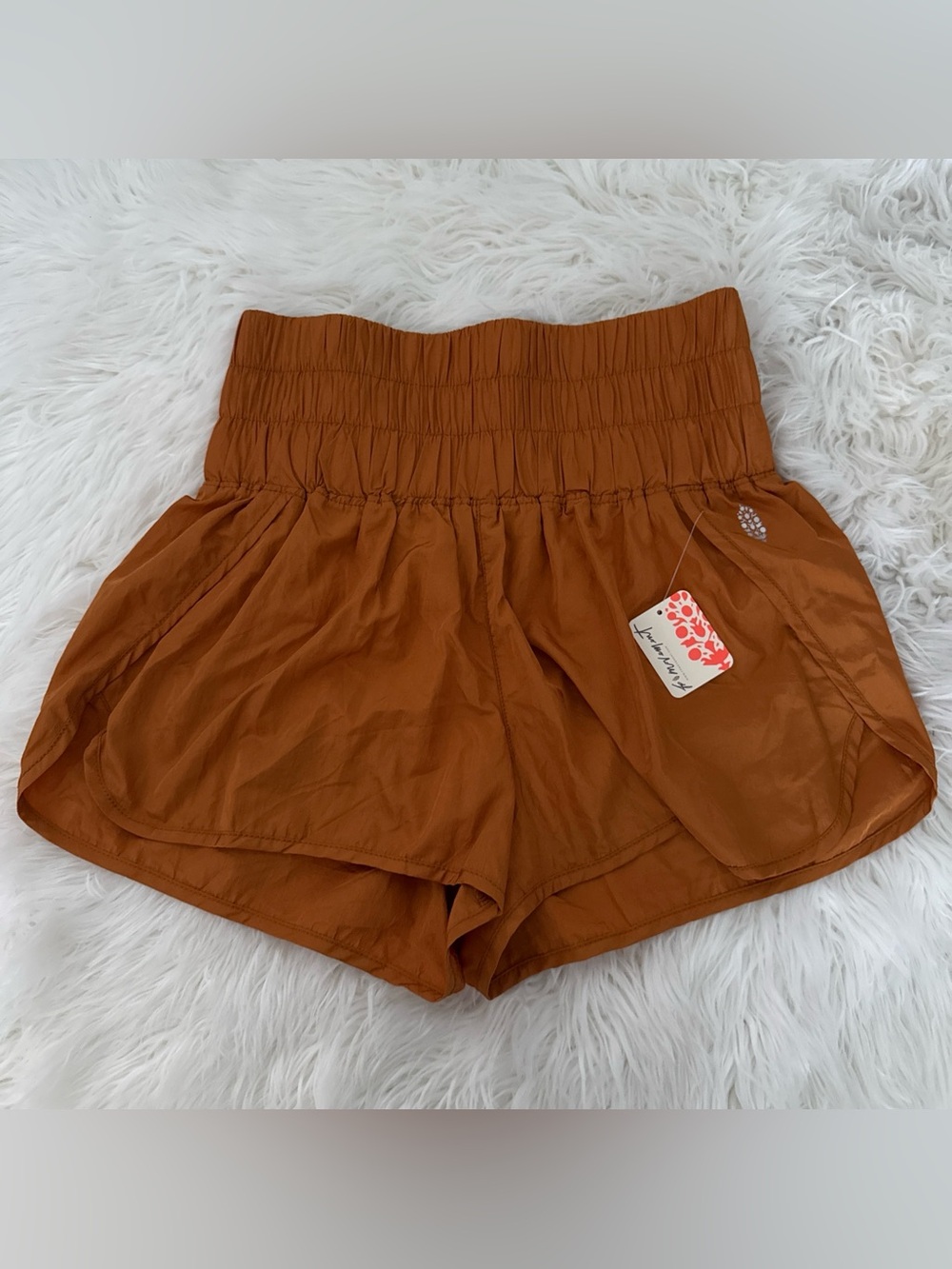 Women’s High-Waist Rust Smocked Waist Shorts